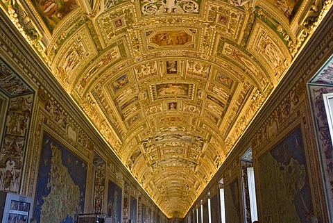 Hallway with magnificent mosaics, wall hangings and paintings at the Vatican Museums , Rome , Lazio , Italy , Europe