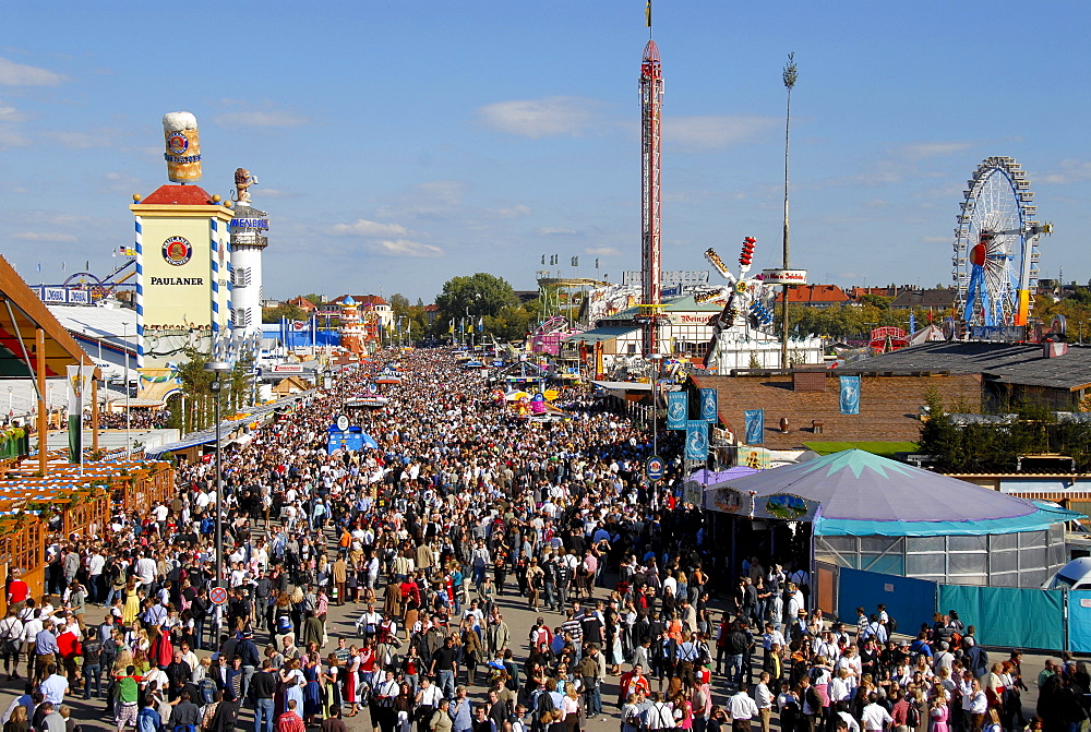 View over the crowds at the Oktoberfest, Munich, Bavaria, Germany