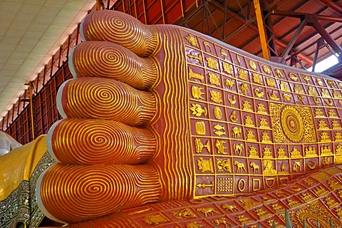 Foot sole of the big Buddha statue at the Nga-Htat-Gyi pagoda, Yangon, Rangon, Myanmar, Burma