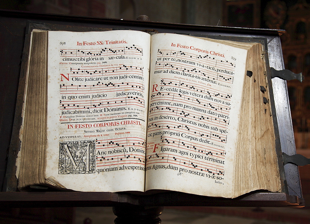 Historical hymnbook, Cistercian convent Abbazia di Staffarda near Saluzzo, Piemont, Italy