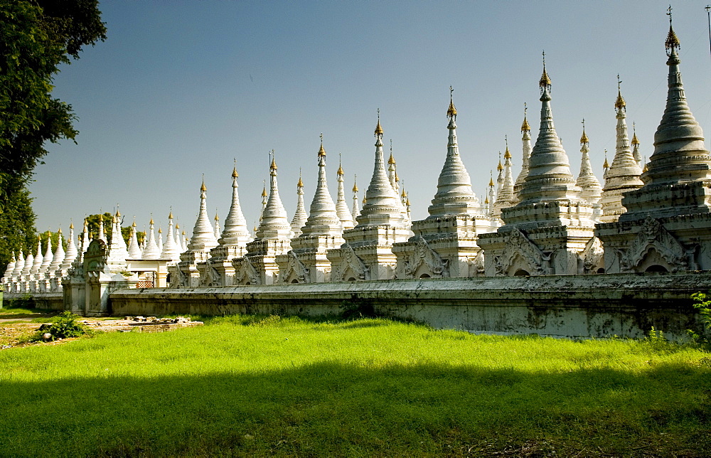 Many white stupas forming several rows, Mandalay, Myanmar (Burma), Southeast Asia