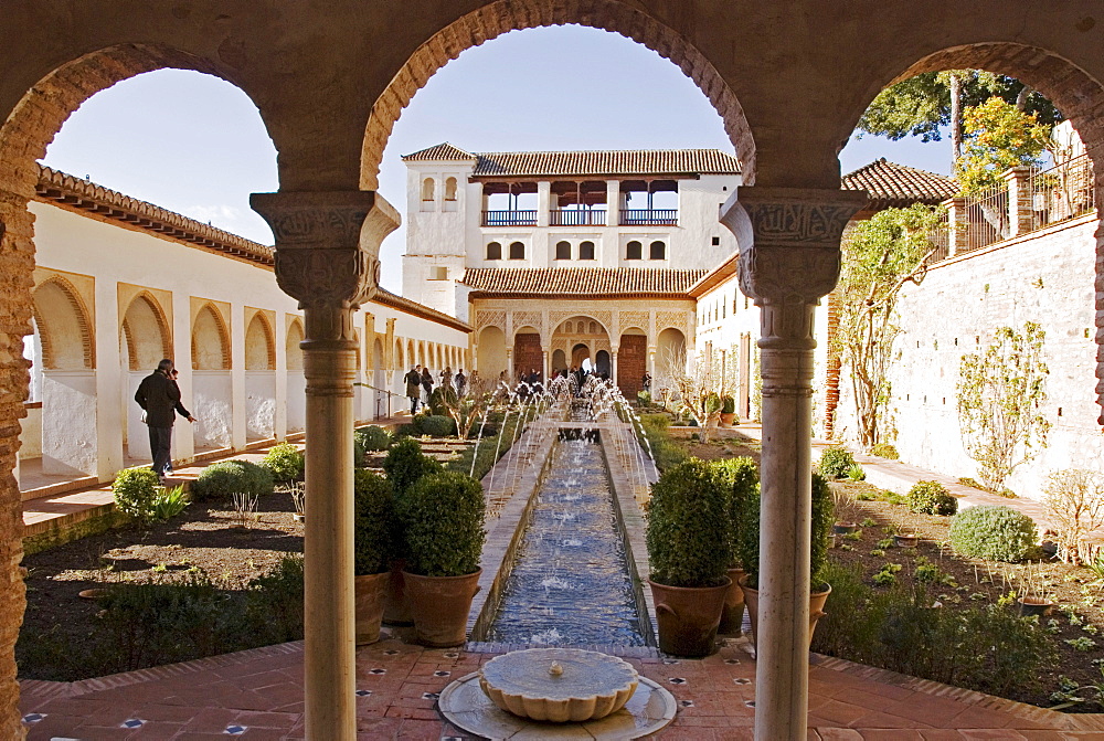 Moorish architecture, Patio de la Acequia, Alhambra, Granada, Andalusia, Spain