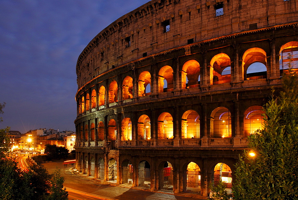 Exterior view of the Colosseum at night, Rome, Italy