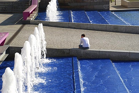 Fountains between state gallery and house of history culture mile Stuttgart Baden Wuerttemberg Germany