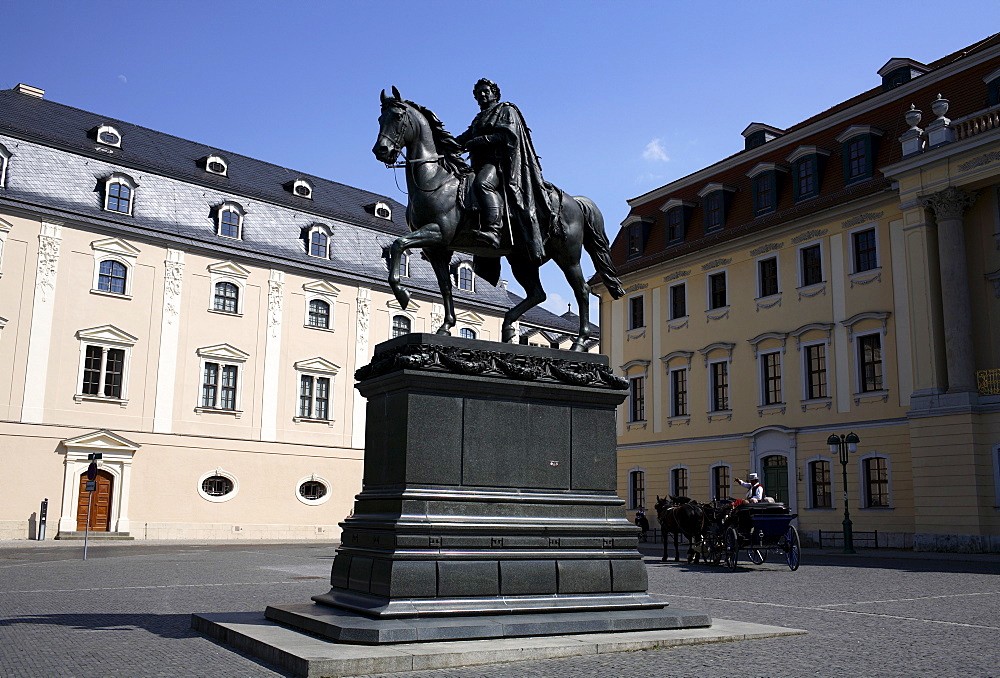 Carl August monument with horse and carriage, Weimar, Thuringia, Germany, Europe