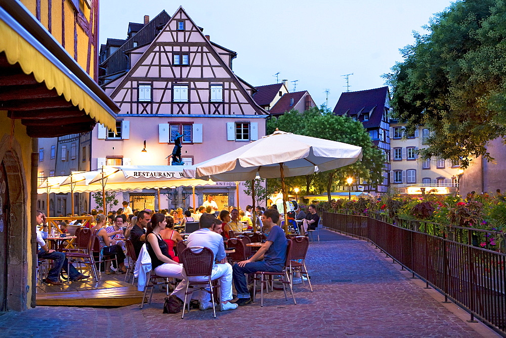 Evening atmosphere, historic town centre, Colmar, Alsace, France, Europe