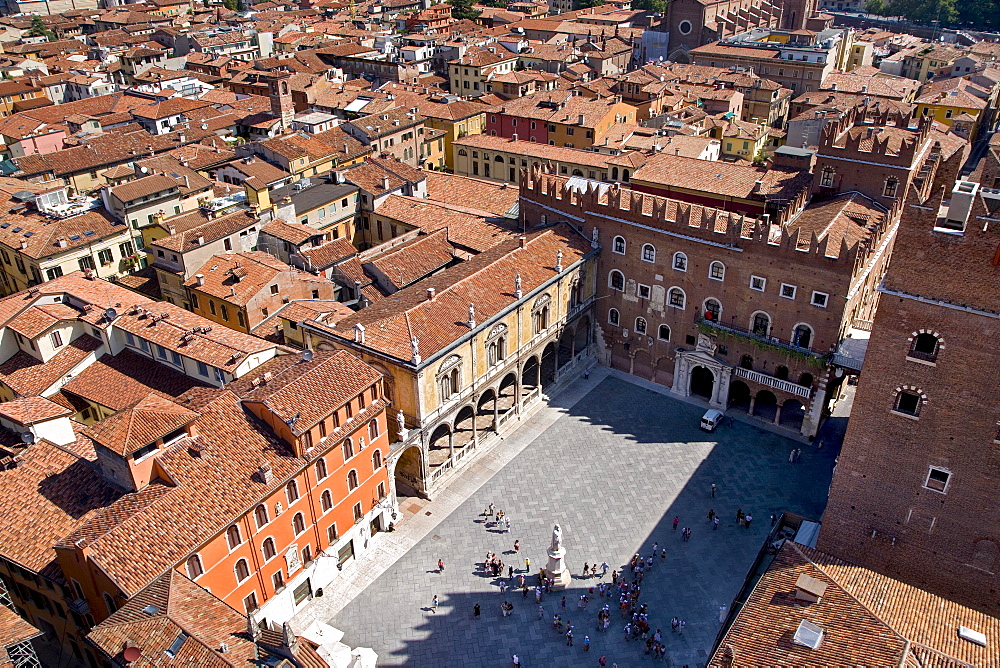 View from the Torre dei Lamberti down onto the Piazza dei Signori Square, Verona, Venice, Italy, Europe