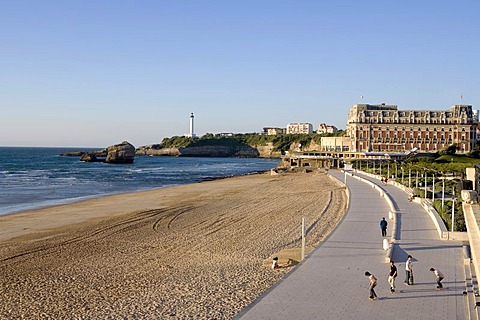 La Grande Plage Beach and Hotel du Palais, Biarritz, Basque country, Southern France, France, Europe