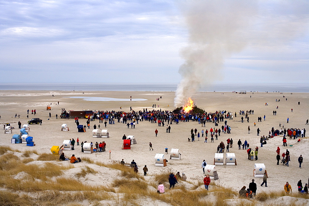 Easter bonfire at the beach on Amrum Island, North Frisia, Schleswig-Holstein, Germany, Europe