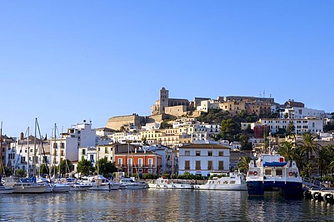 View over the harbour of the historic centre of Dalt Vila, Ibiza, Balearic Islands, Spain, Europe