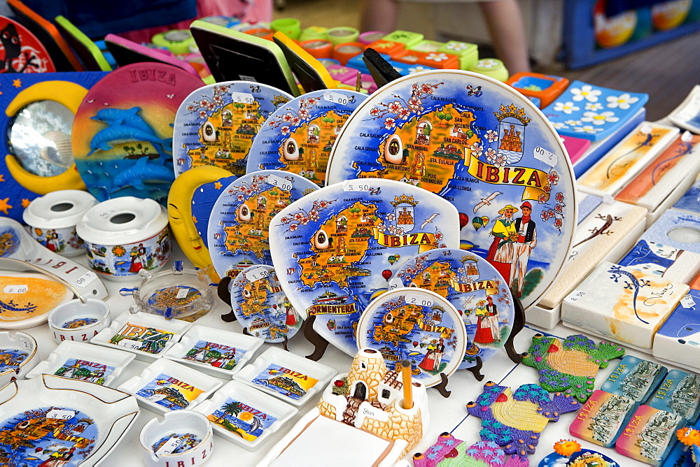 Souvenirs of a shop in the historic centre of Dalt Villa, Ibiza, Balearic Islands, Spain, Europe