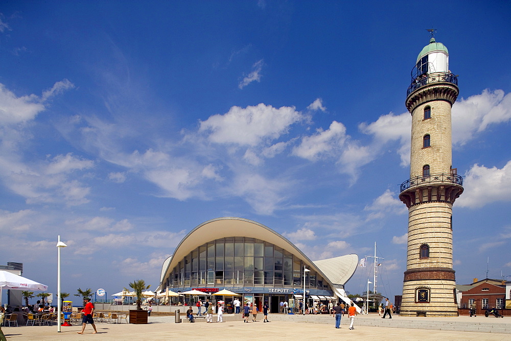 Teapot and Lighthouse, Warnemuende, Rostock, Mecklenburg-Western Pomerania, Germany, Europe