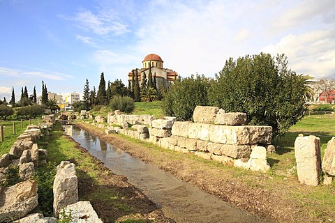 Agia Triada Church at back, Kerameikos Cemetery, Athens, Greece