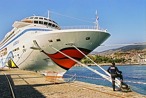 Cruiser Aida Blue docked in the harbor of Funchal on Madeira Portugal