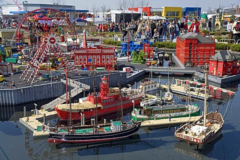 Many boats made of Lego bricks, Legoland Park near Guenzburg, Germany