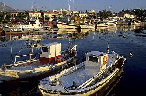 Fishingboats in the harbour of Kamariotissa, Samothraki island, Thrakia, Greece