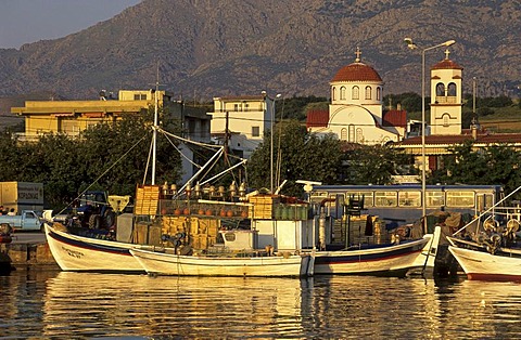 Fishingboats in the harbour of Kamariotissa, Samothraki island, Thrakia, Greece