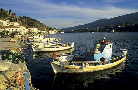 Fishingboats in the harbour of Poros, saronian islands Greece