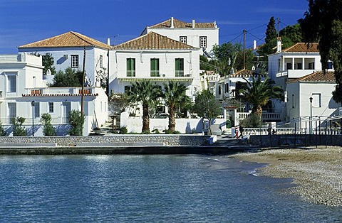 Old captains homes on the harbour of Spetses, saronian islands, Greece