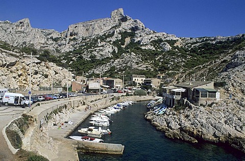 Boats in the harbour of Calanque de Callelongue, Provence, France