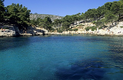 People bathing at Calanque de Port Pin, Provence, France