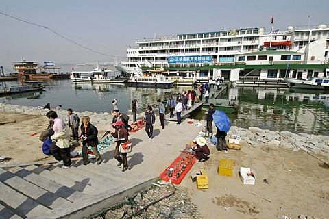 Chinese river boats on the Jangtze river at Sanduoping, China