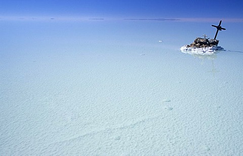 Roadside cross on Salar de Uyuni, Bolivia