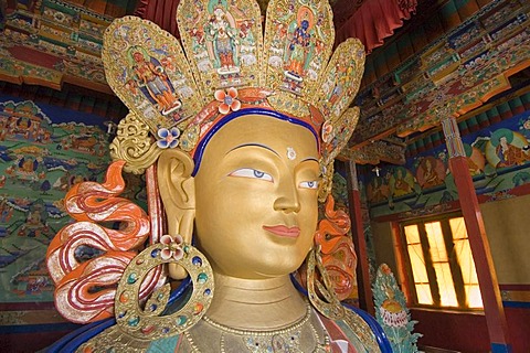 Famous buddha statue in the buddhist monastery of Thikse, Thiksay, Ladakh, Jammu and Kashmir, India