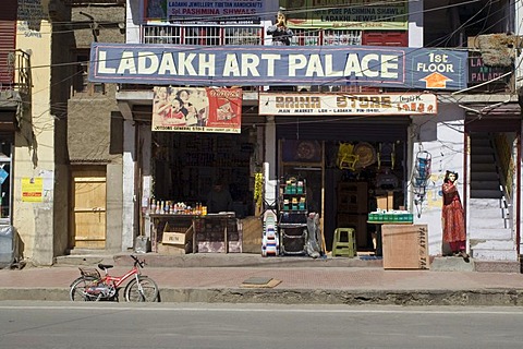 Streetscape in the bazar area of Leh, Ladakh, Jammu and Kashmir, India