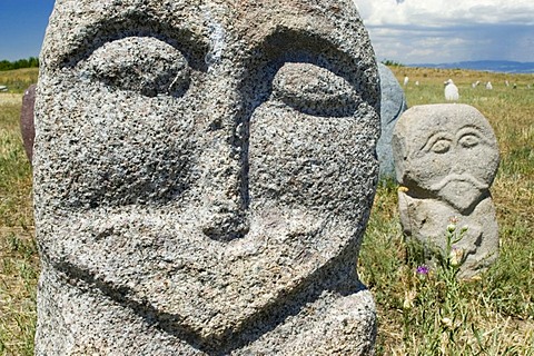 Historic grave stone, balbal, in Balasagun, silk road, Kyrgyzstan