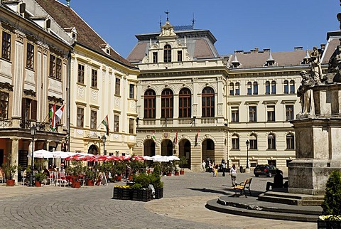 City square Foe ter with fire tower, historic old town of Sopron, Hungaria