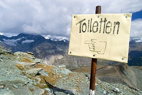 Way sign to the toilett, Matterhorn, Valois, Switzerland