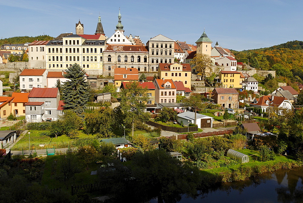 Historic old town of Loket, Eger river, Ohre, west Bohemia, Czech Republik