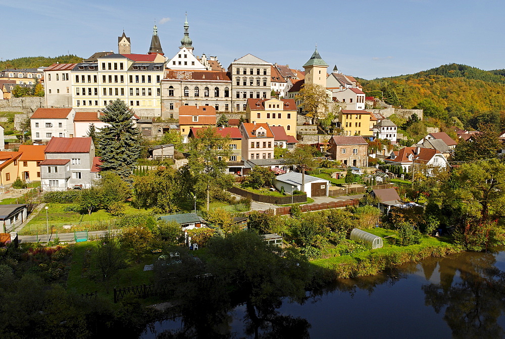 Historic old town of Loket, Eger river, Ohre, west Bohemia, Czech Republic