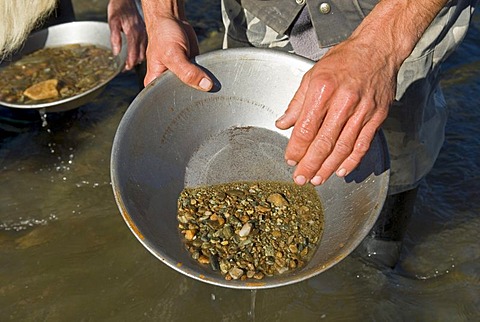 Placer mining, gold panning at the Klondike, Dawson City, Yukon Territory, Canada