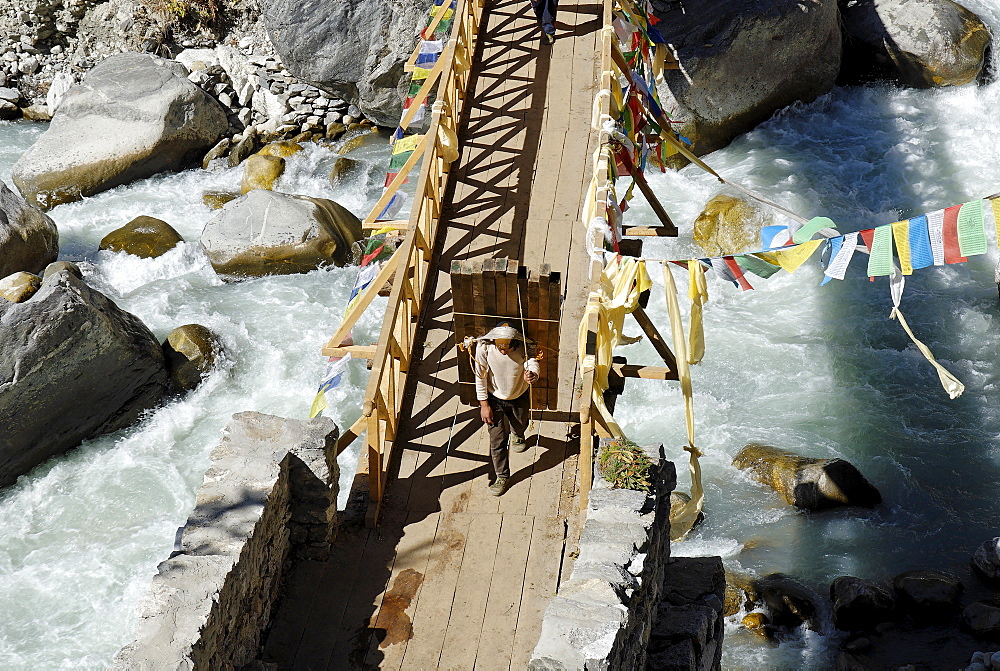 Bridge over Dudh Koshi river, Sagarmatha National Park, Khumbu, Nepal