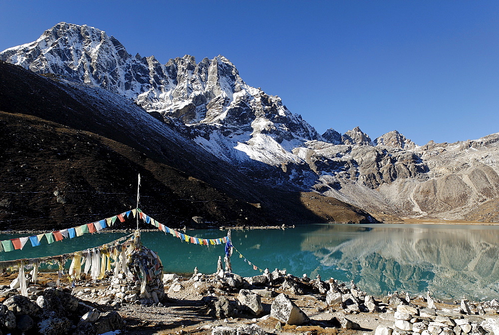 Holy lake Dudh Pokhari near Gokyo and Pharilapche(6017), Sagarmatha National Park, Khumbu, Nepal