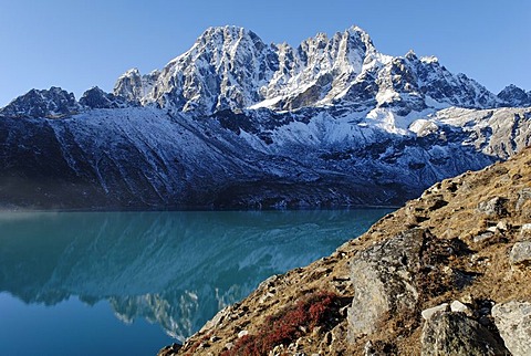 Holy lake Dudh Pokhari near Gokyo and Pharilapche(6017), Sagarmatha National Park, Khumbu, Nepal