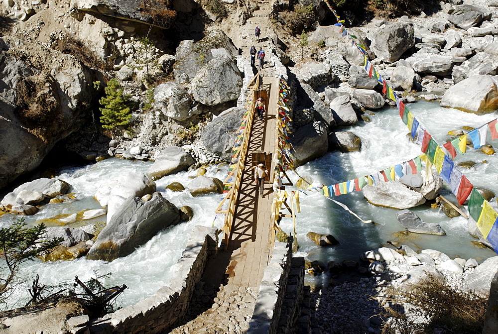 Bridge over Dudh Koshi river, Sagarmatha National Park, Khumbu, Nepal