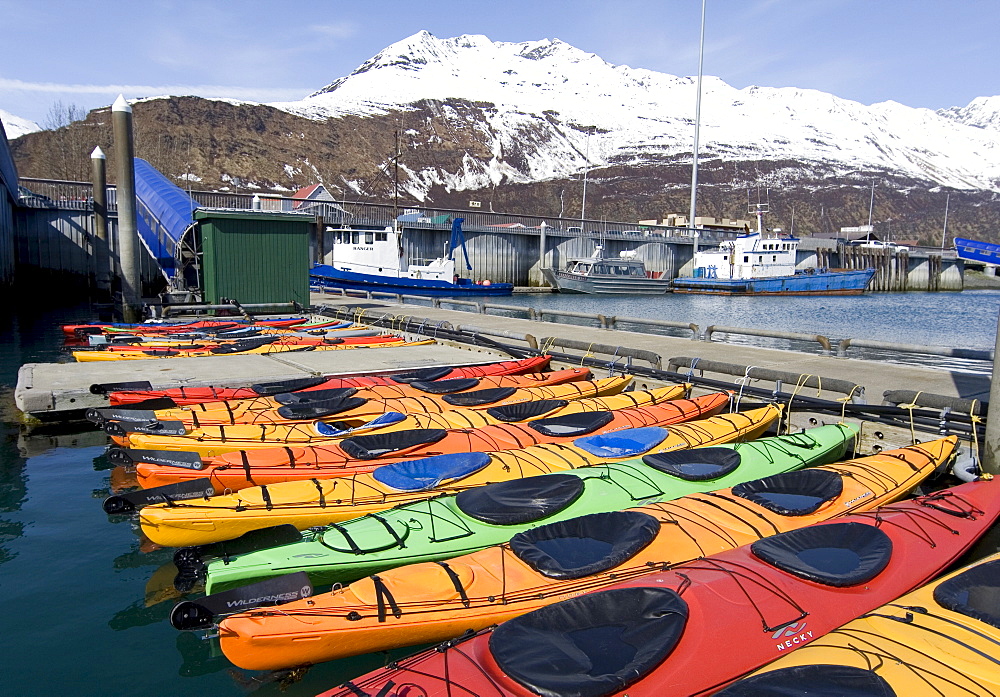 Sea kayaks, Valdez Small Boat Harbour, Prince William Sound, Alaska, USA