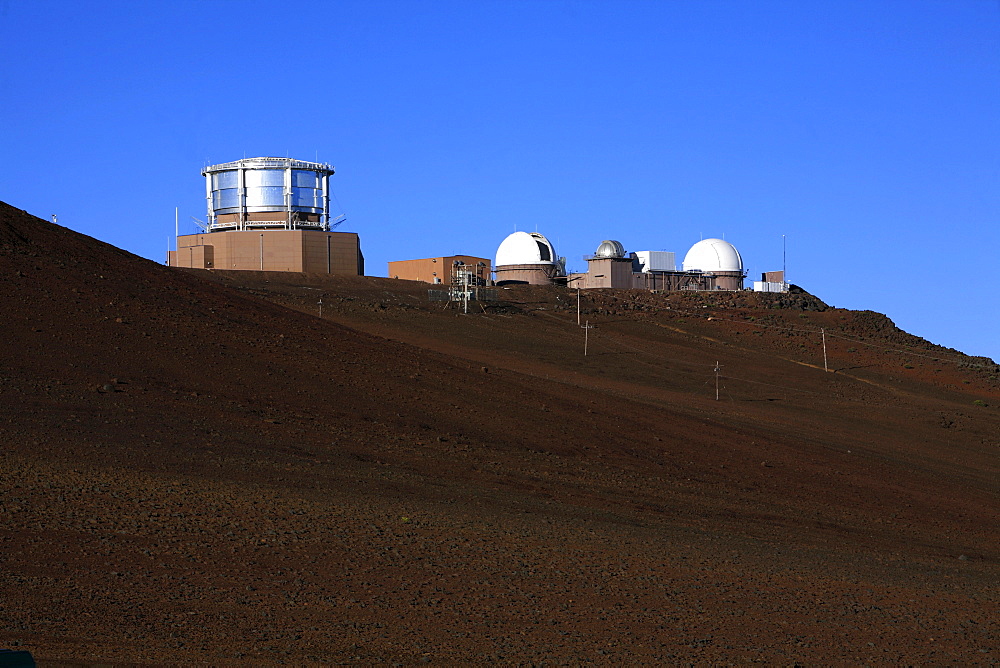 Science City with observatories on the summit of the Haleakala Volcano, Haleakala National Park, Maui Island, Hawaii, USA