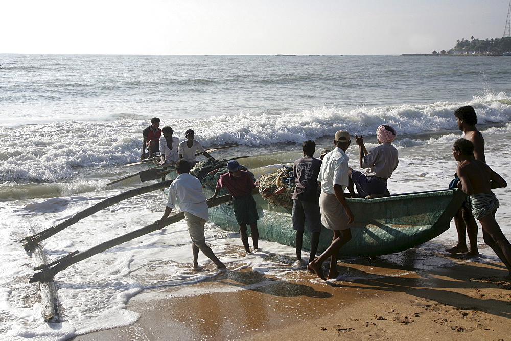 Fishing boat on the beach, Tangalle, Sri Lanka, Asia