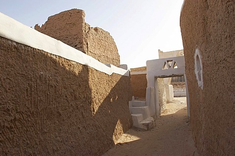 Narrow alleys in picturesque Old Town of Ghadames, UNESCO, Lybia