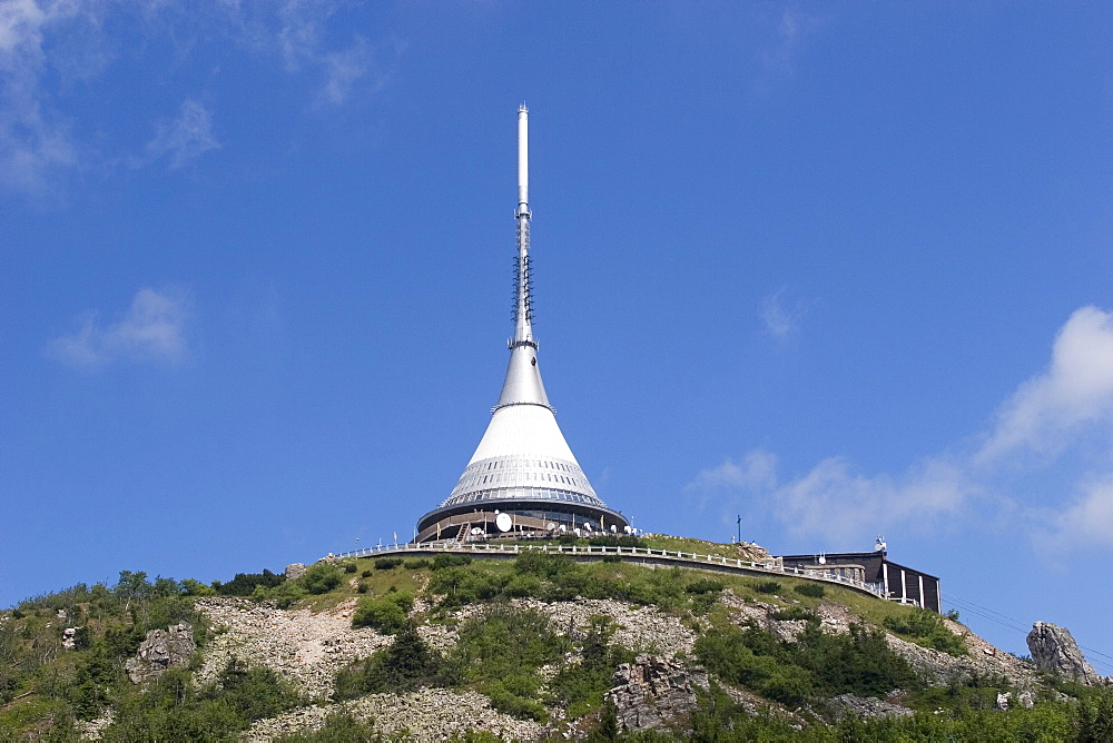 Jested Mountain, 1012 m, television tower and Hotel built by the architect Hubacek, Liberec, Czech Republic