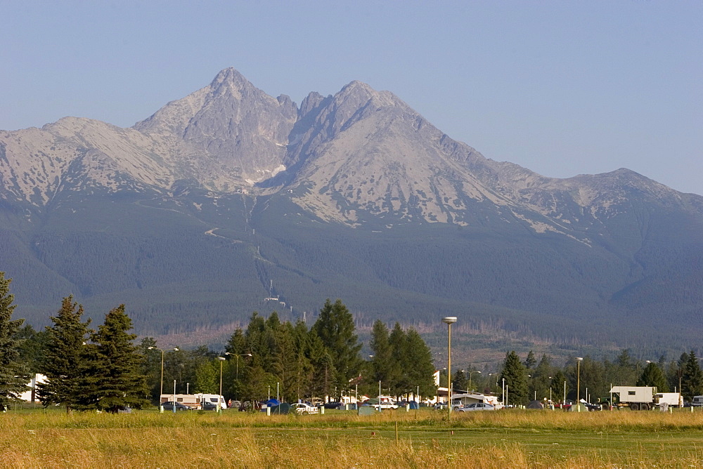 Campground Eurocamp Ficc in front of Lomnioet ck? oetit mountain, 2634 m, High Tatras Slovakia