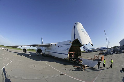 Sportscars competing in the illegal car-race "Gumball 3000" are loaded into two Antonov cargo-aircrafts. Frankfurt/Hahn, Rhineland-Palatinate, Germany