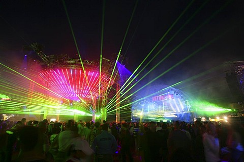 Lightshow during the "nature one"-techno-party near Kastellaun , Rhineland-Palatinate, Germany