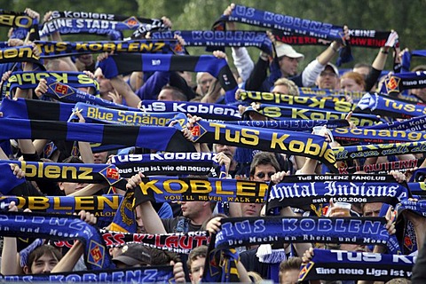 Soccerfans at the tribune of the TUS Koblenz Stadion, Rhineland-Palatinate Germany