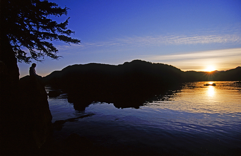 Sun setting over the fjord, Prince William Sound, Alaska, USA