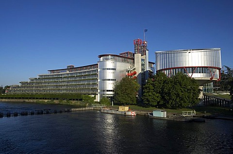 View of the European Court of Justice for human rights at the river Ill, Strasbourg, France